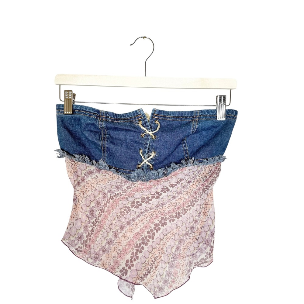 Y2K Charlotte Russe Denim Lace Up Corset Top Size Small